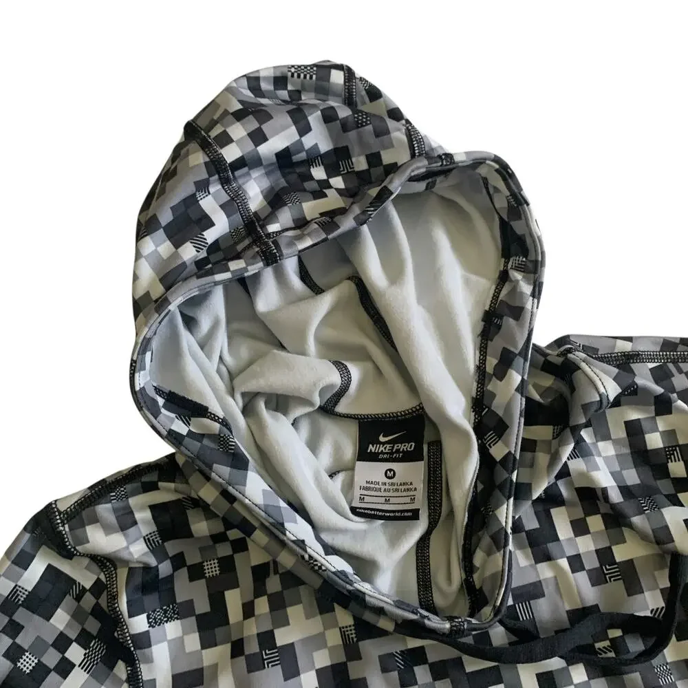 Nike Pro Dri Fit Women's Size M Glitch Pixel Training Camo Hooded T-Shirt